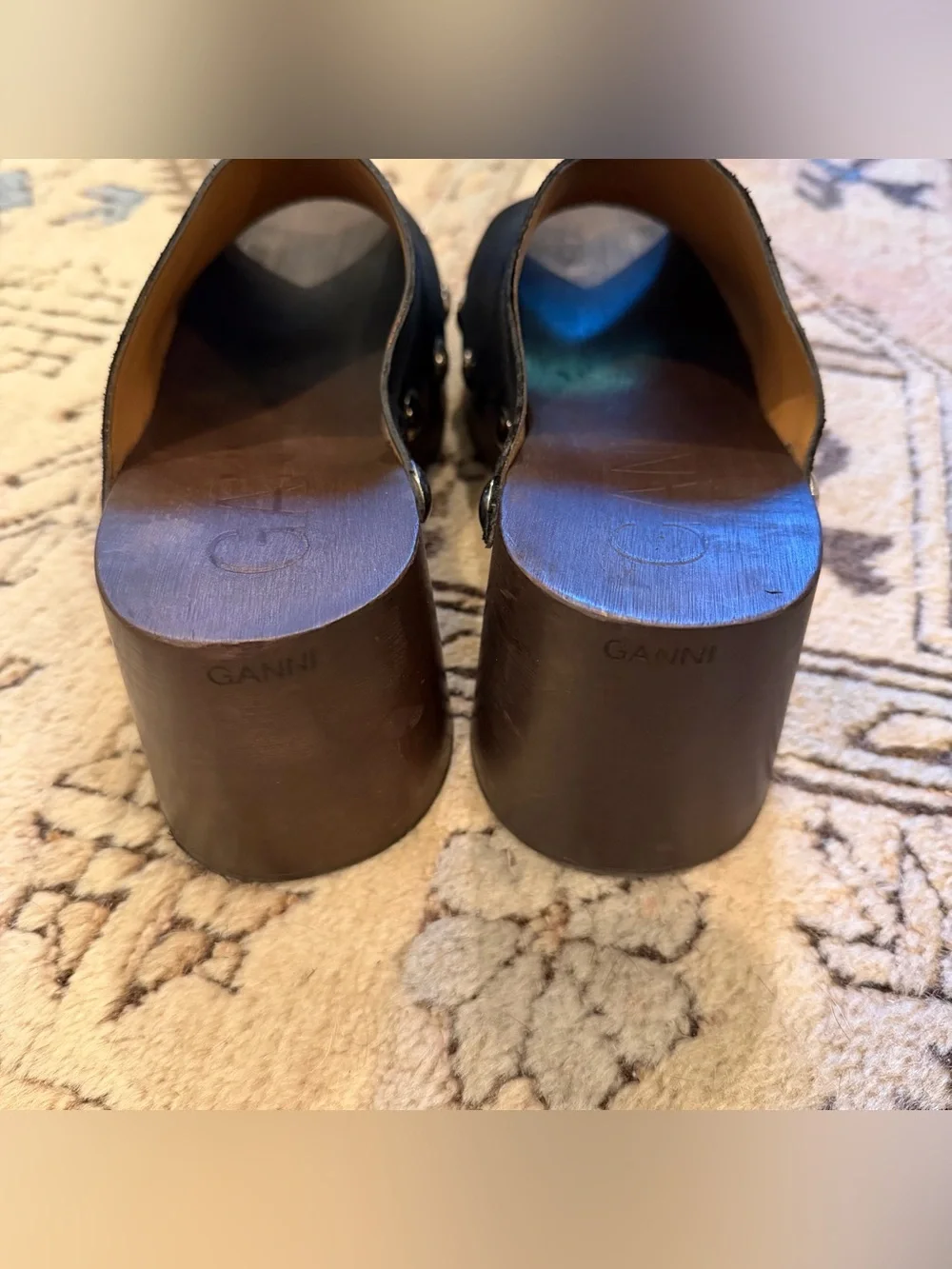 Ganni Black Suede Platform Clog Sandals, 40